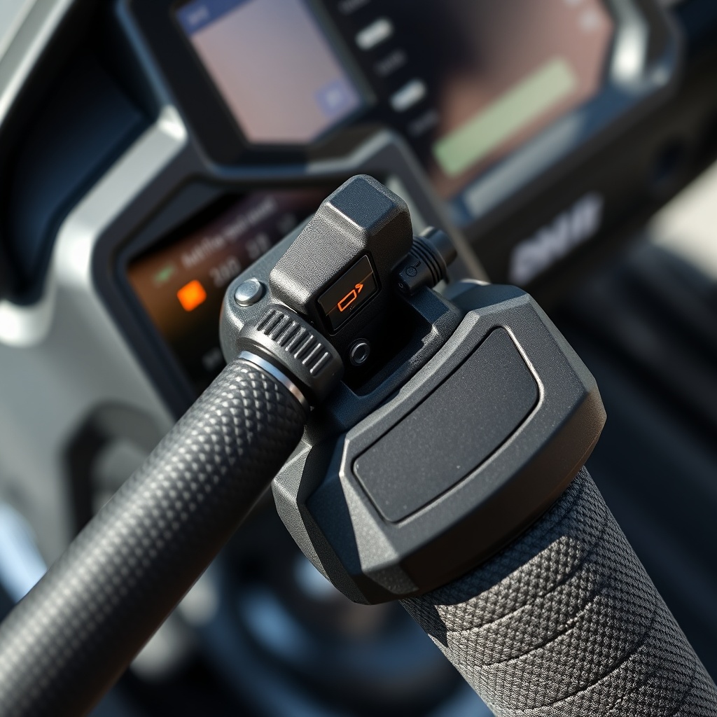 A detailed close-up of the Drive Medical Daytona 4 handbrake lever and dashboard display a