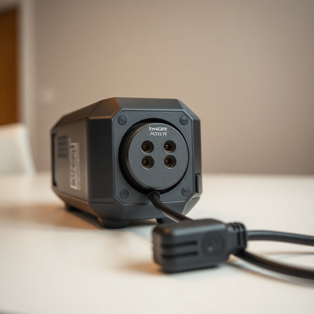 Nahaufnahme des Batterie-Anschlusses am Invacare Action 5 – ein grauer