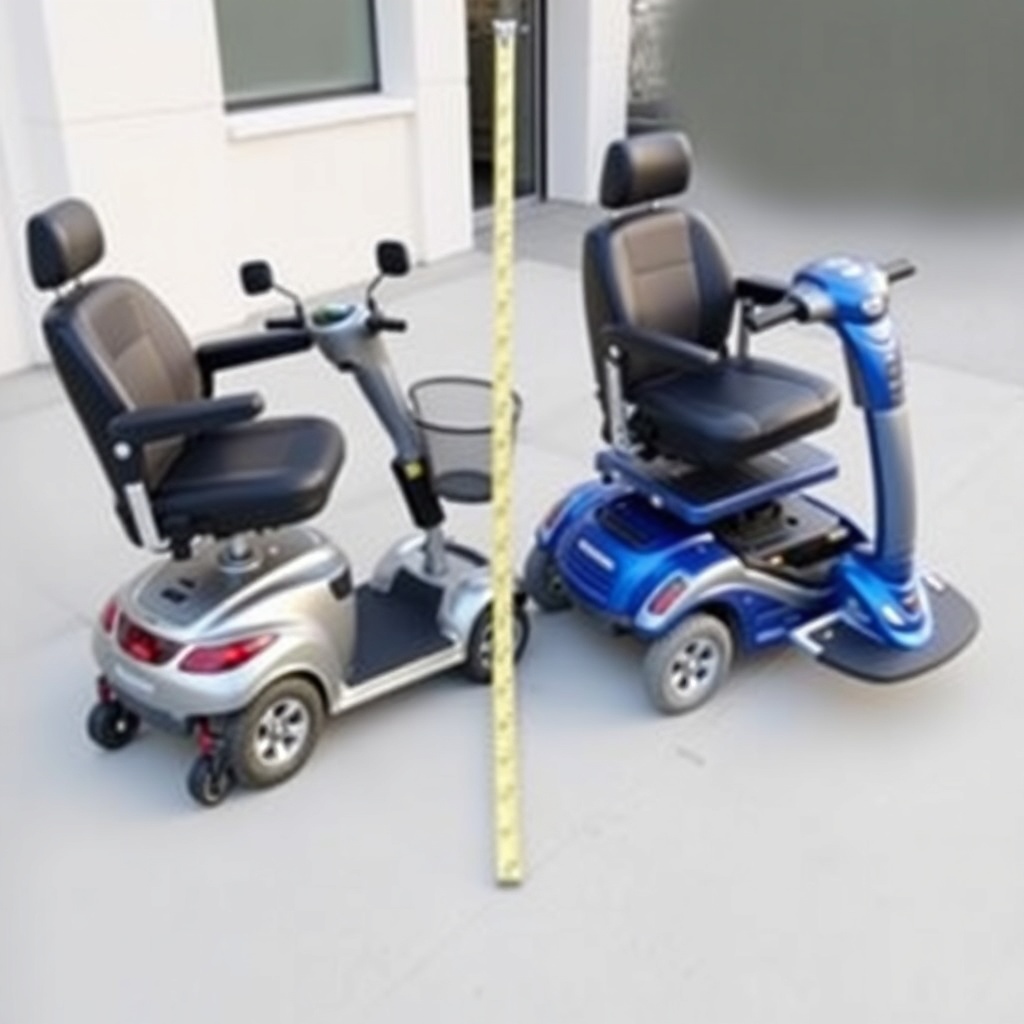 A side-by-side comparison photo of a silver Pride Go-Go Elite Traveller Plus and a blue In