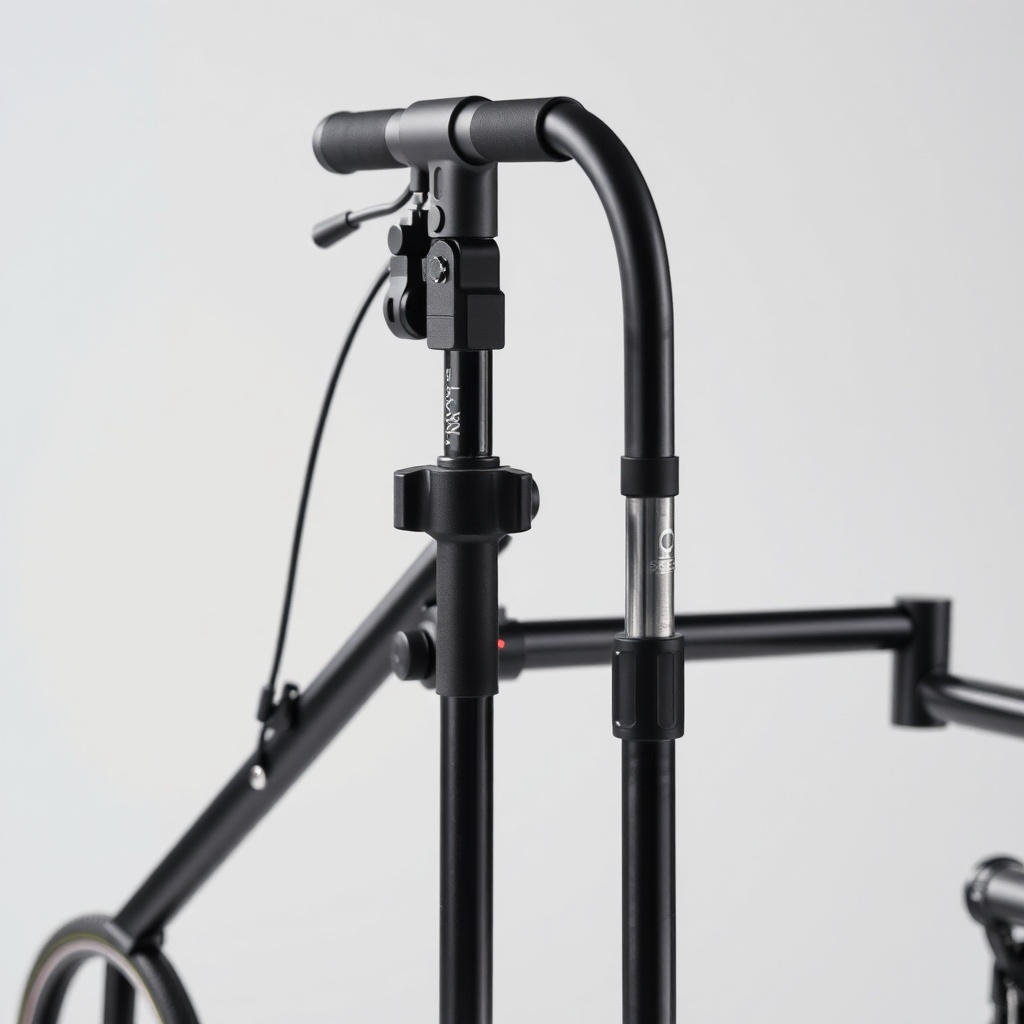 Nahaufnahme der StayFit Duo Rollator Bremsgriffe mit der Feststellbremse im arretierten Zu